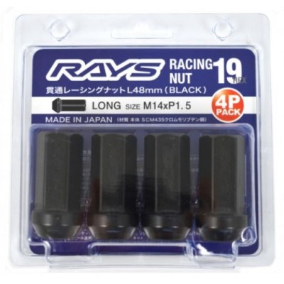 19HEX L48 RACING NUT SET LONG TYPE M14X1.5 BK (4PCS PACK)